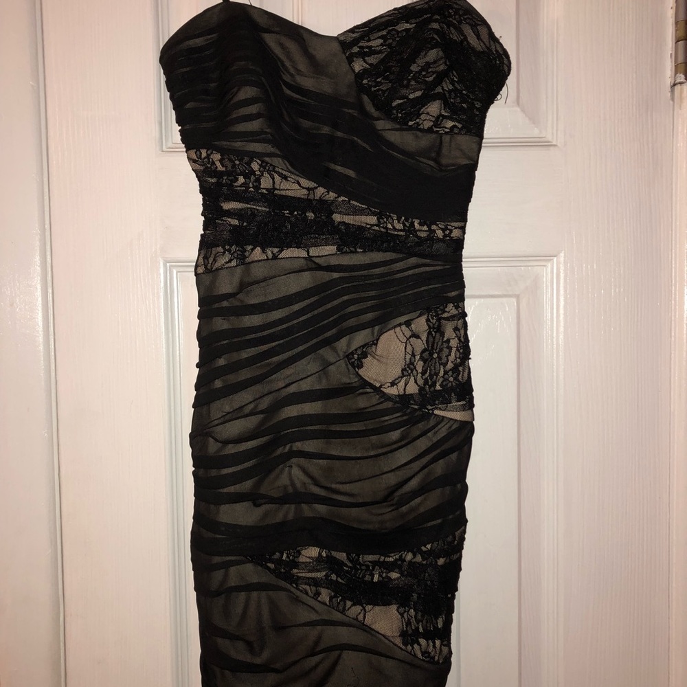 Strapless black lace dress